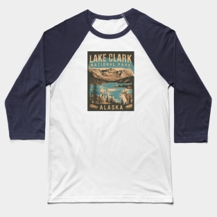 Lake Clark National Park Retro Illustration Baseball T-Shirt